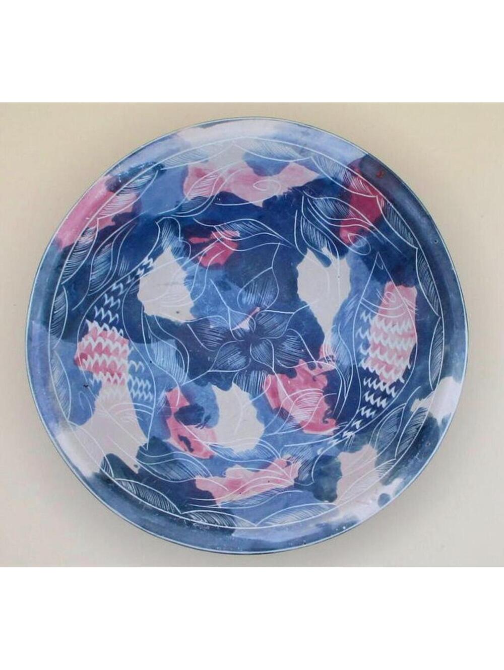 An African Kenyan etched and stained soapstone bowl 7in